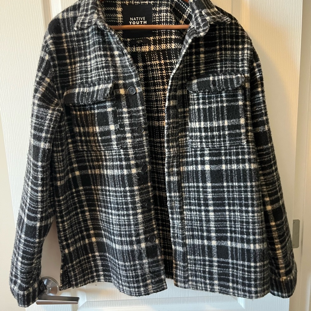 Native Youth Black and White Lightweight Shirt Jacket